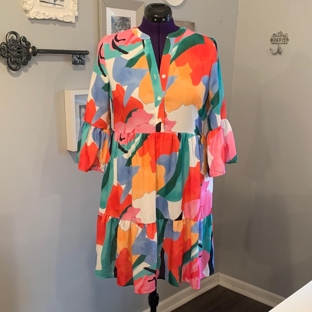 Chetta B Colorful Abstract 3/4 Sleeve Dress